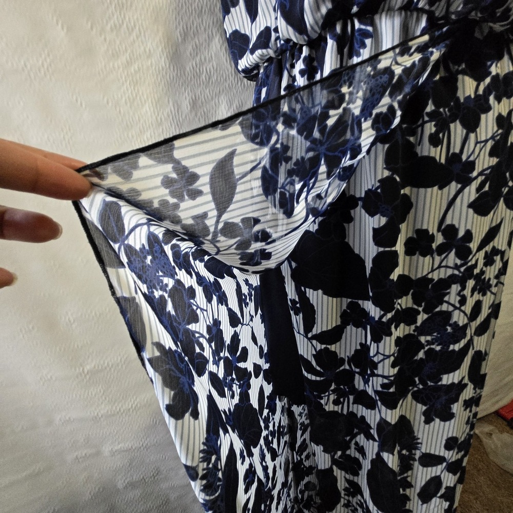 En Focus Studio Maxi Dress Women's Sz 14 Blue Gray Sleeveless Floral‎ Mock Neck - Picture 5 of 14